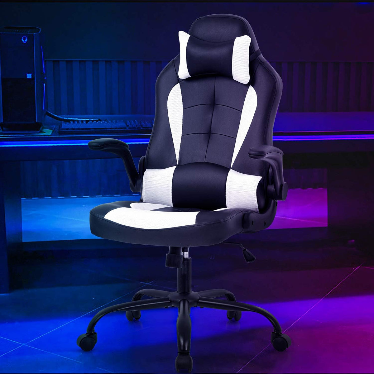 White High‑Back PU Leather Racing Gaming Chair