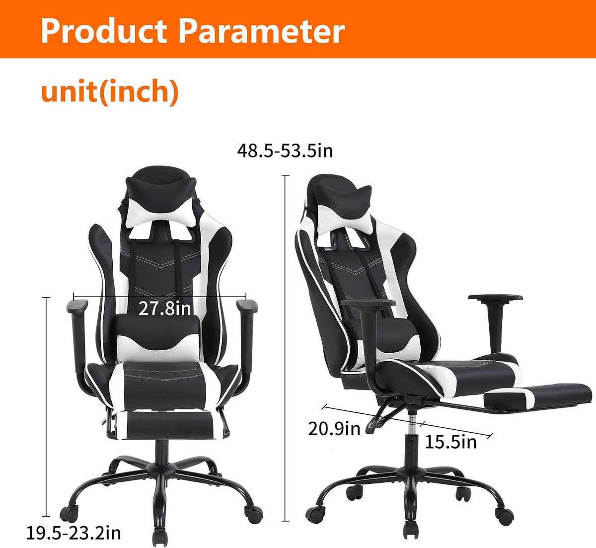 Black High‑Back PU Leather Gaming Chair with Footrest