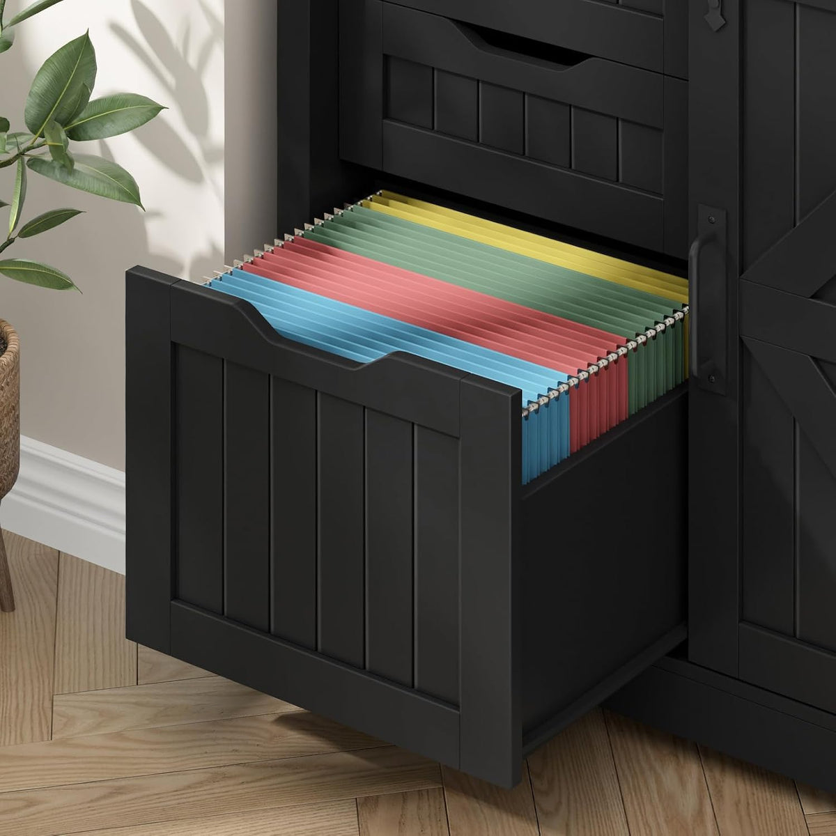 Black Lateral File Cabinet with Adjustable Shelf
