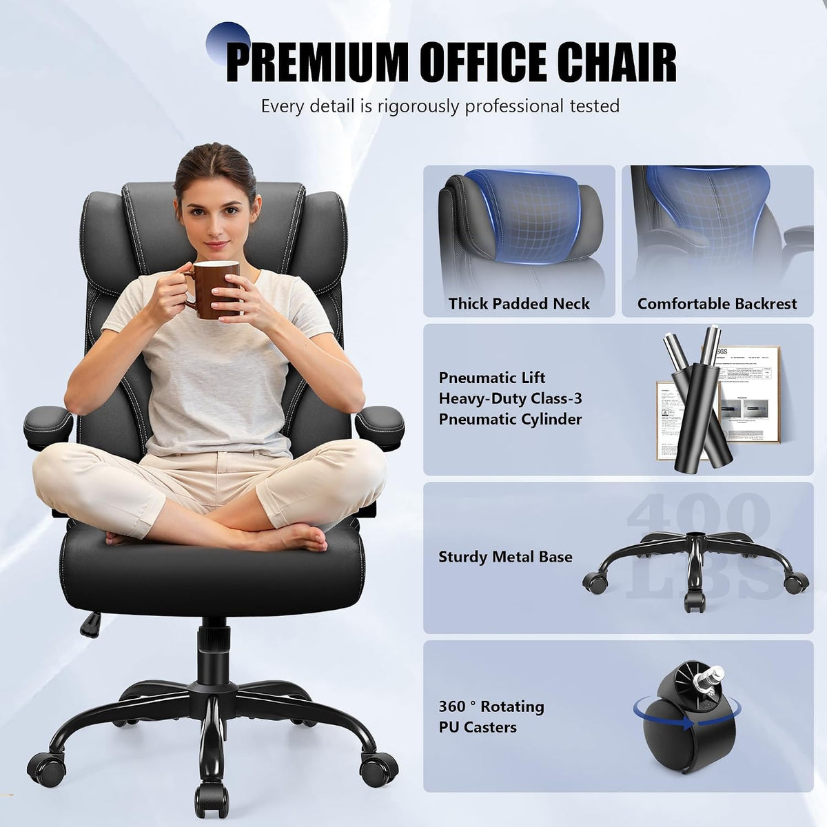 Black High‑Back Office Chair with Flip‑Up Armrests