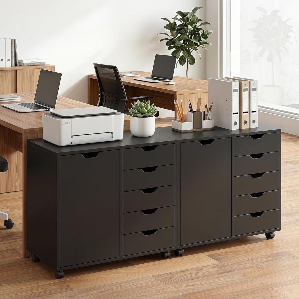 Black Mobile 5‑Drawer Lateral File Cabinet