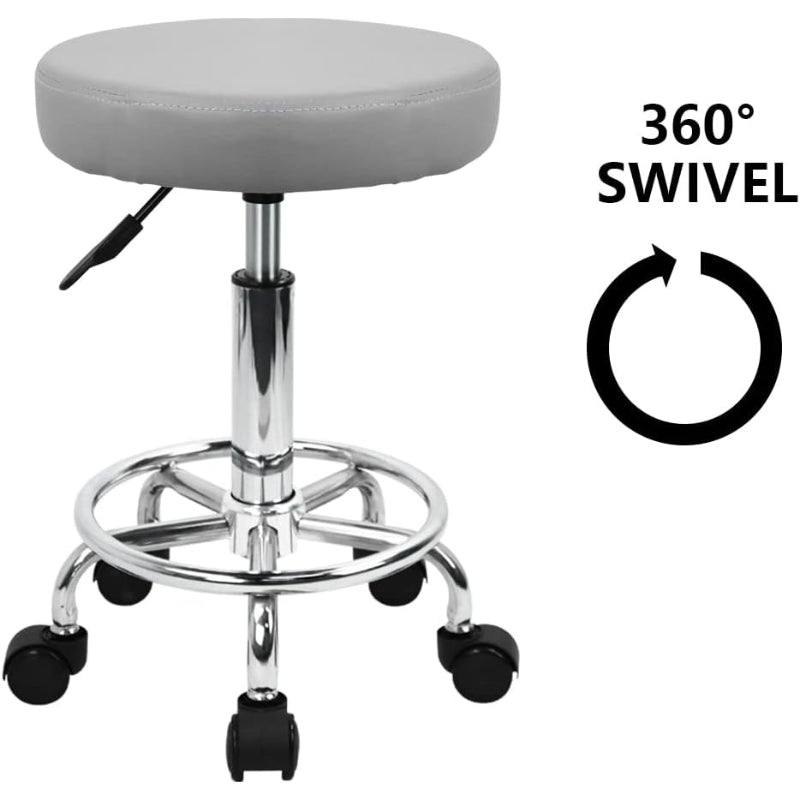 Grey Adjustable Swivel Round PU Leather Rolling Stool