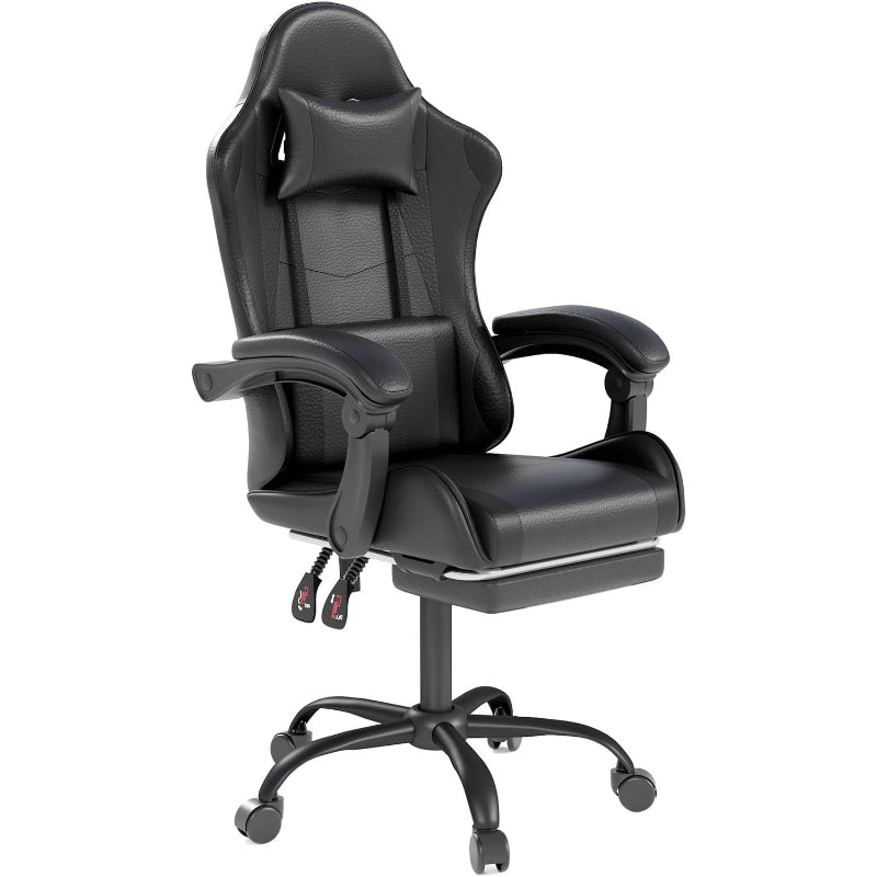 Black High‑Back Gaming Chair with Footrest