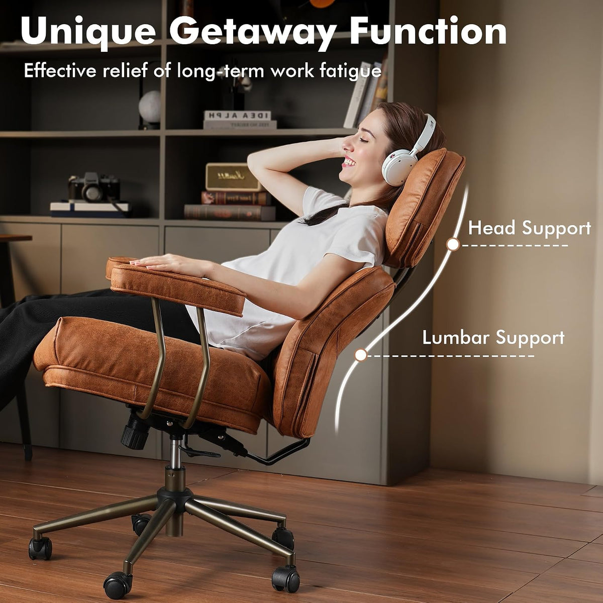 Light‑Brown Suede High‑Back Executive Office Chair