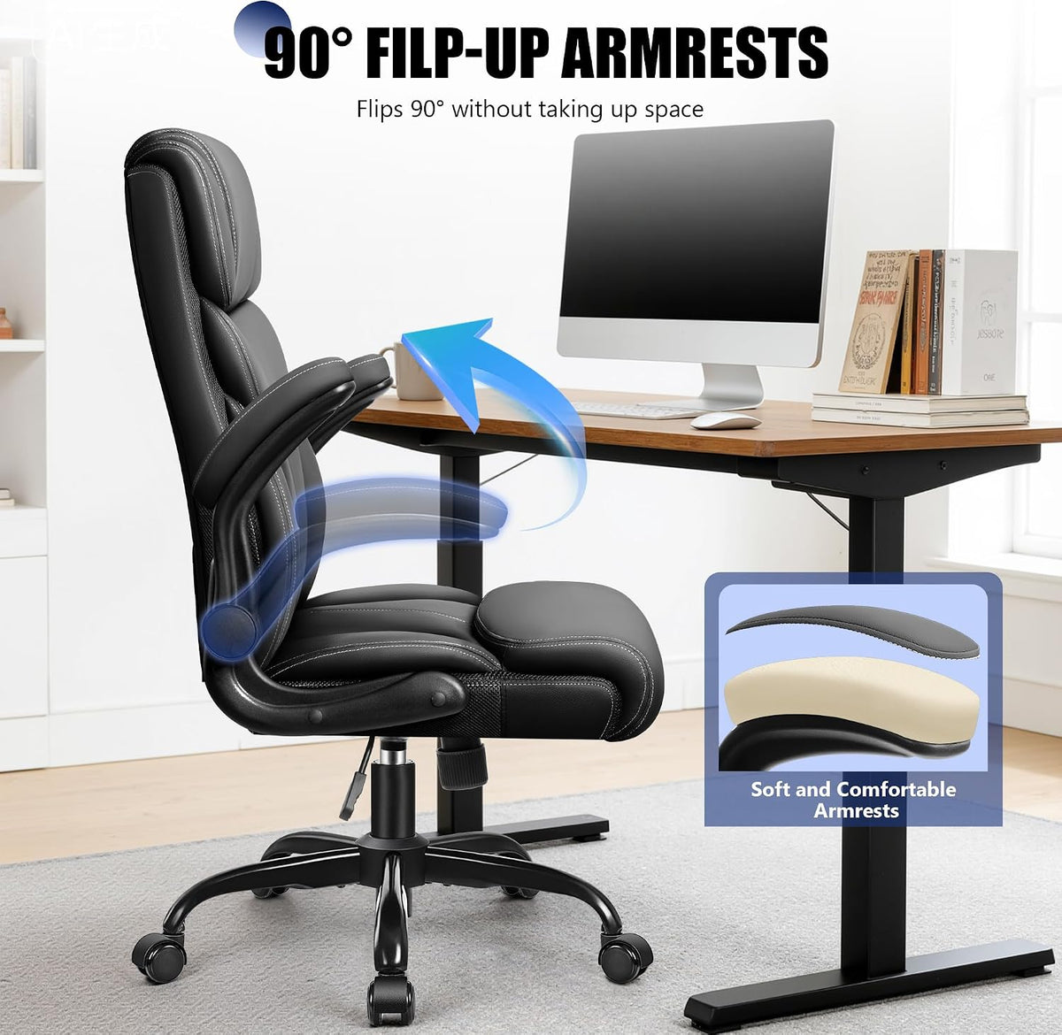 Black High‑Back Office Chair with Flip‑Up Armrests