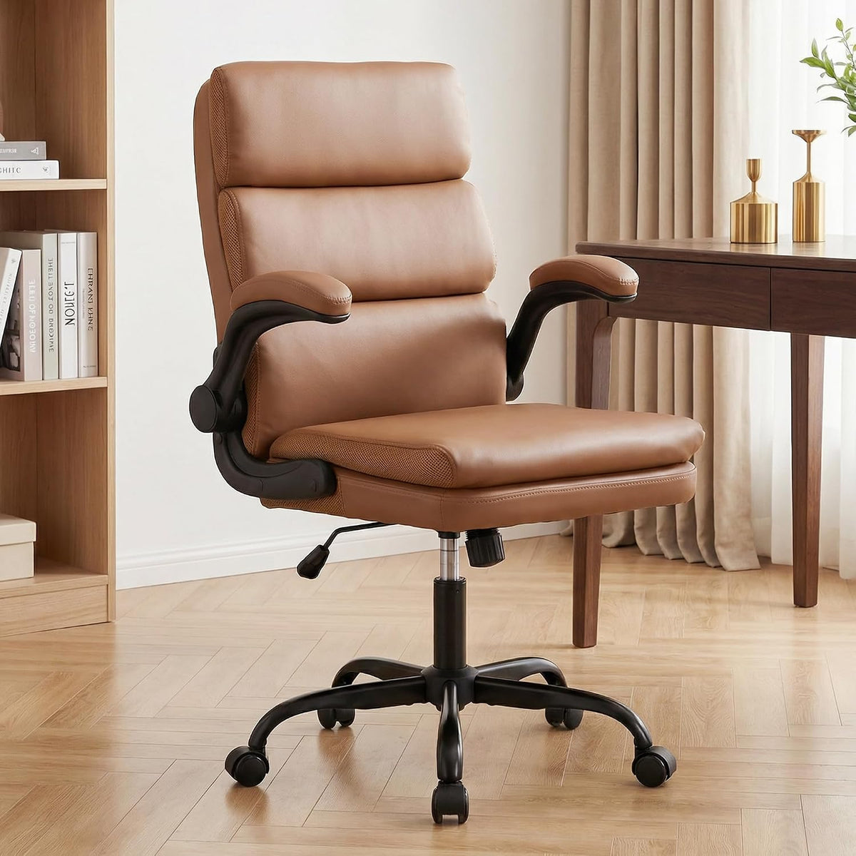 Brown Mid‑Back Leather Executive Office Chair