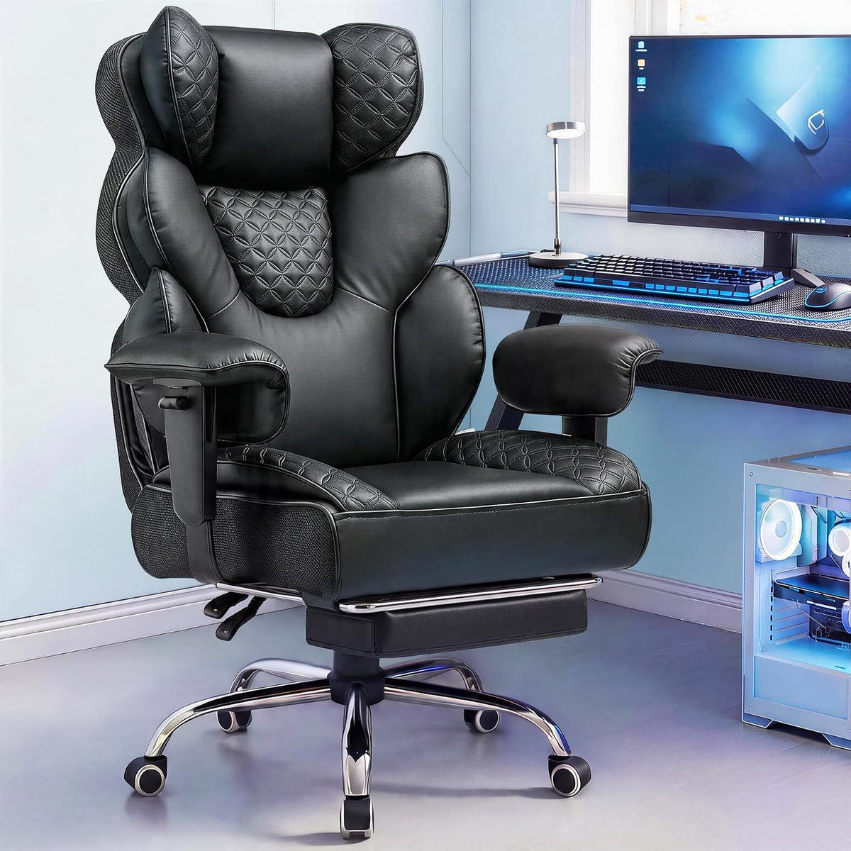 Black Big & Tall Mesh Gaming Chair with Footrest