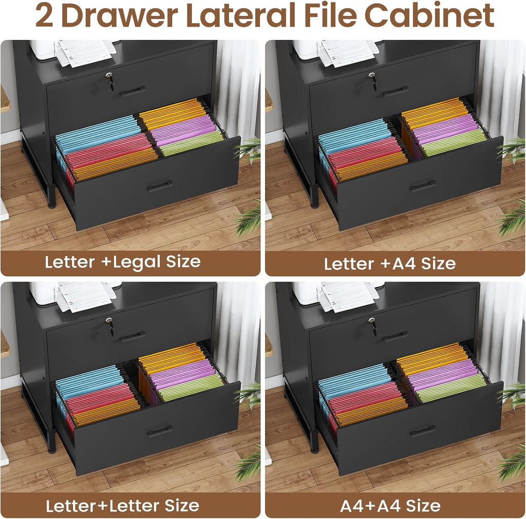 Black Lockable File Cabinet with Charging Station