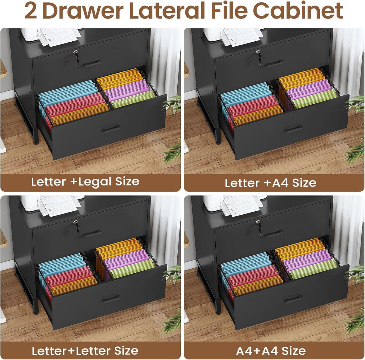 Black Lockable File Cabinet with Charging Station