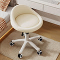 Beige Adjustable Ergonomic PU Leather Rolling Stool