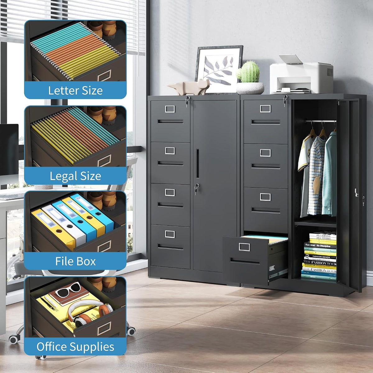 Black 4‑Drawer Lockable Vertical Metal File Cabinet