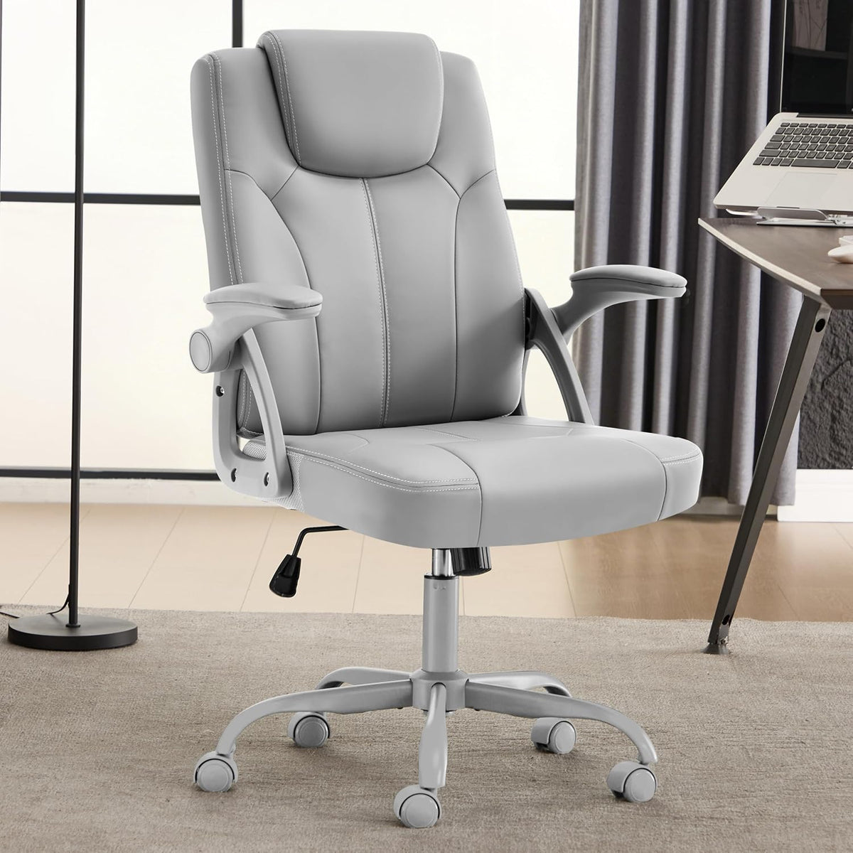Black PU Leather Office Chair with Flip‑Up Arms