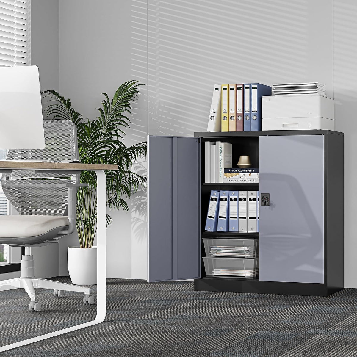 Grey‑Black Lockable Metal Storage Cabinet