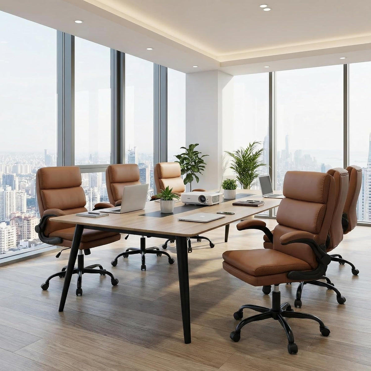 Brown Mid‑Back Leather Executive Office Chair