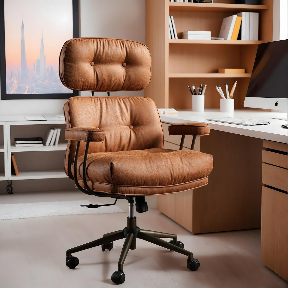 Light‑Brown Suede High‑Back Executive Office Chair