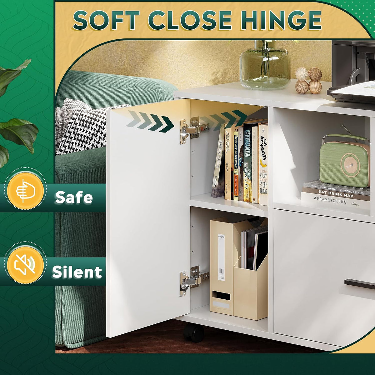 White Mobile 1‑Drawer Lateral File Cabinet with Lock
