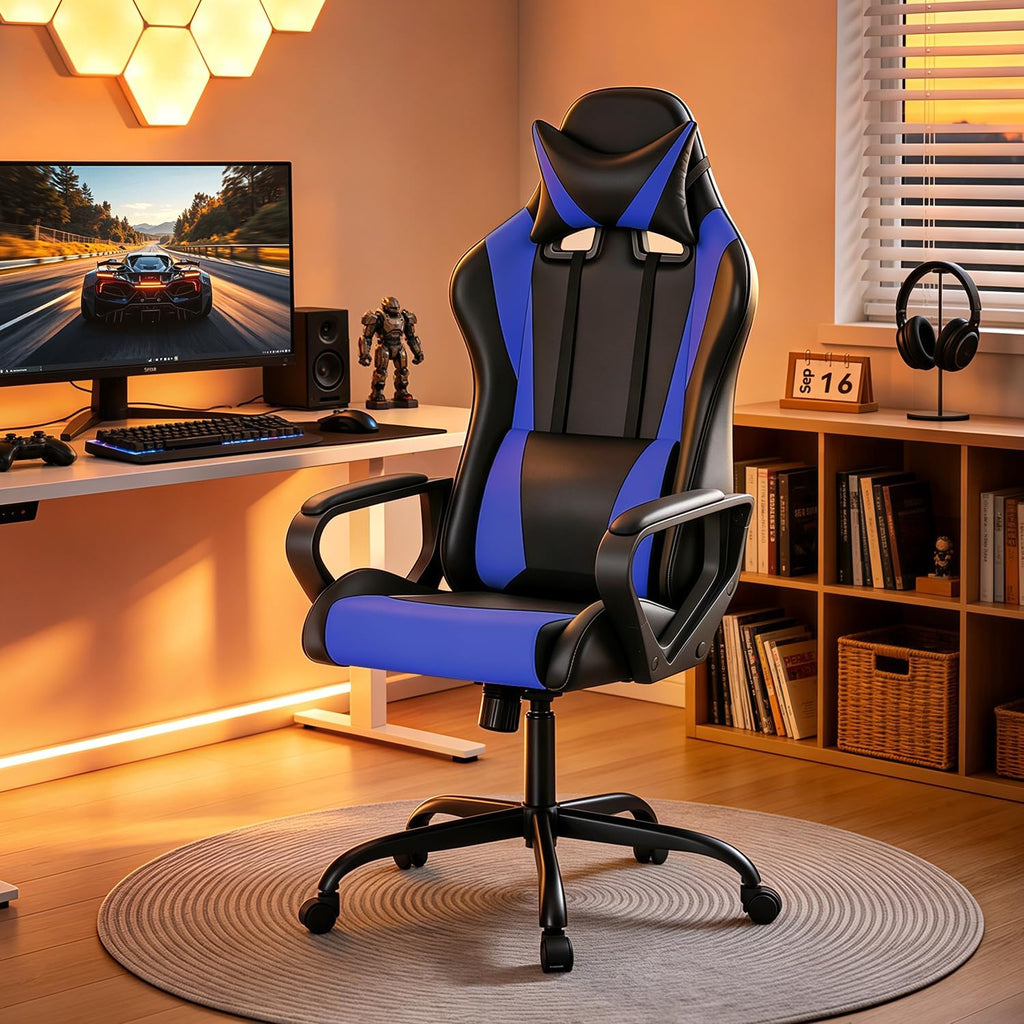 Blue Ergonomic High‑Back Gaming Chair