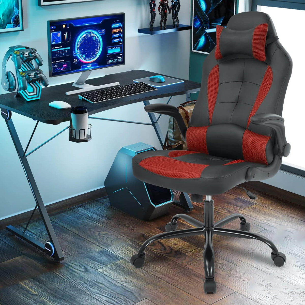 Red High‑Back Racing Gaming Chair with Headrest