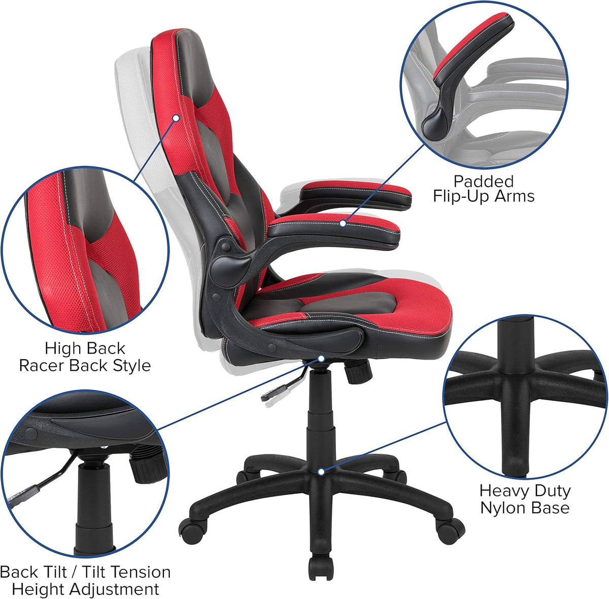 Red‑Black Gaming Chair with Flip‑Up Arms