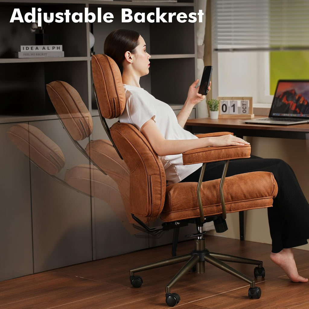 Light‑Brown Suede High‑Back Executive Office Chair