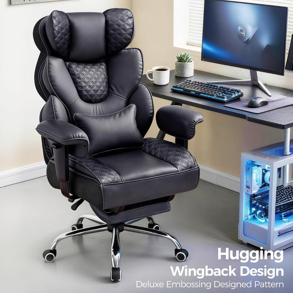 Black Big & Tall Mesh Gaming Chair with Footrest
