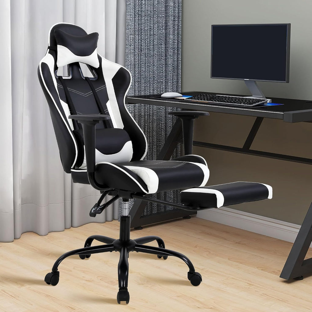 Black High‑Back PU Leather Gaming Chair with Footrest