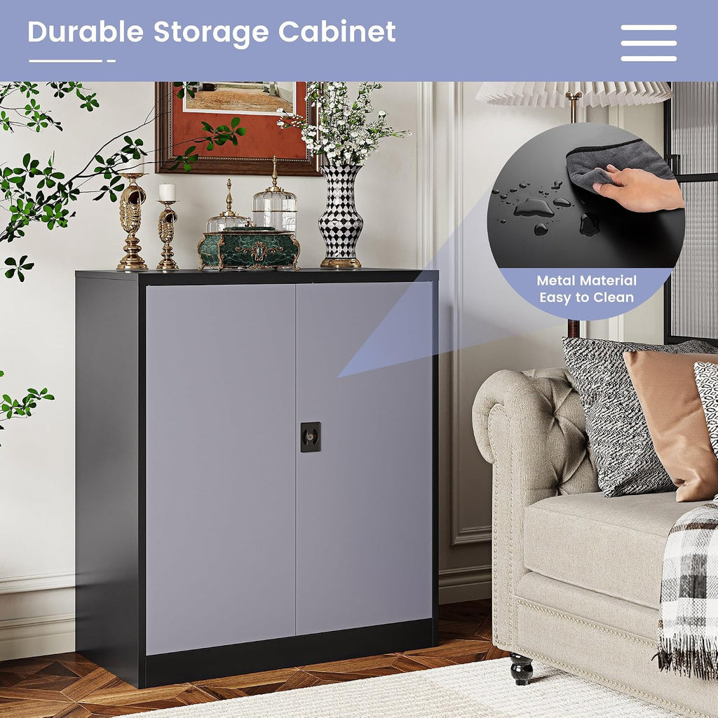 Grey‑Black Lockable Metal Storage Cabinet