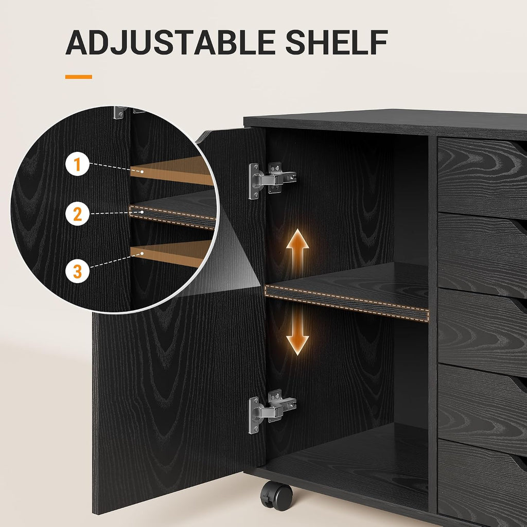 Black 5‑Drawer Wood Office Storage Cabinet