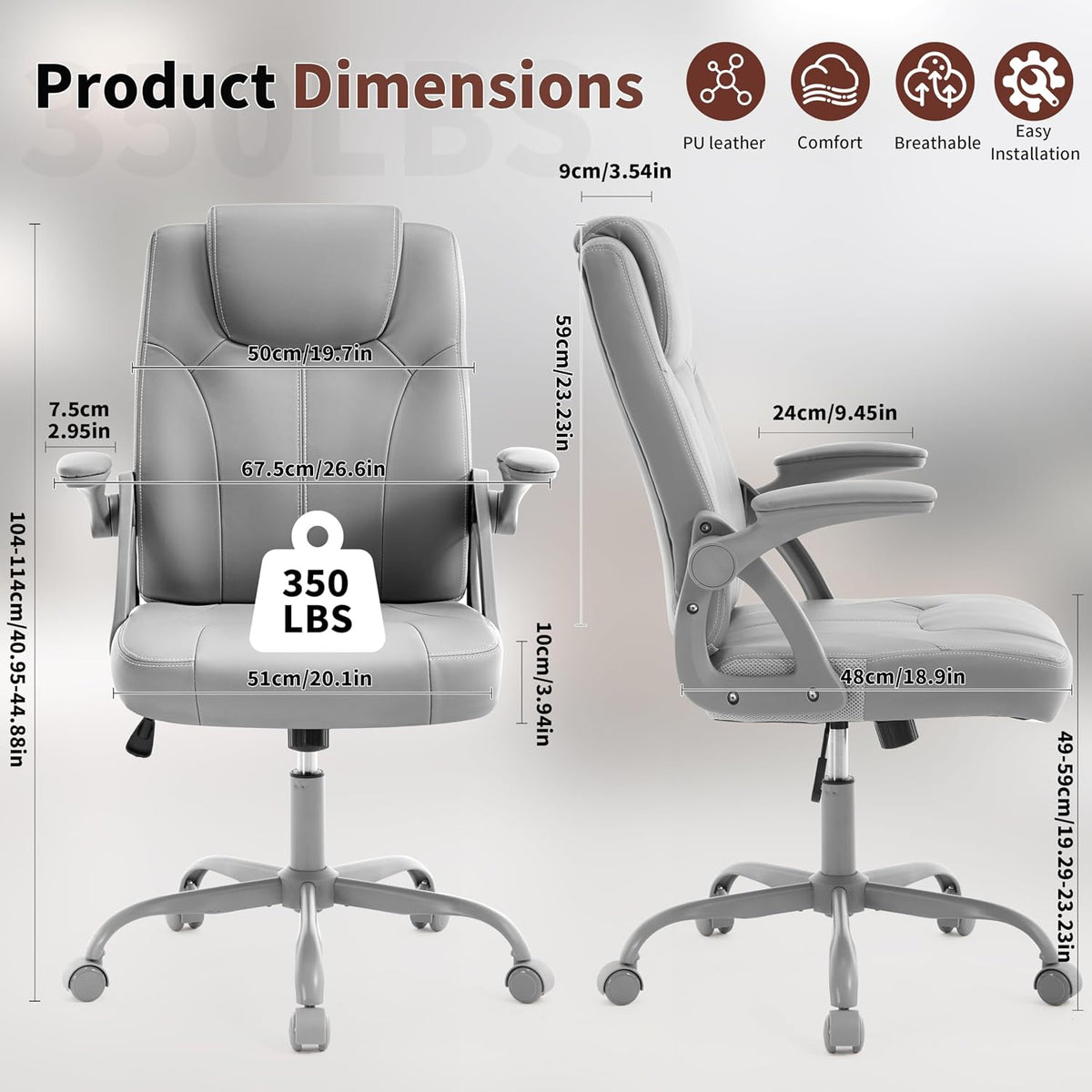 Black PU Leather Office Chair with Flip‑Up Arms