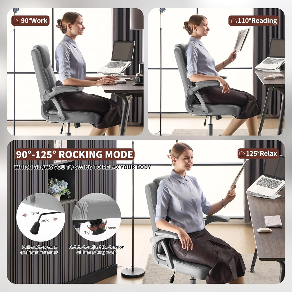 Black PU Leather Office Chair with Flip‑Up Arms