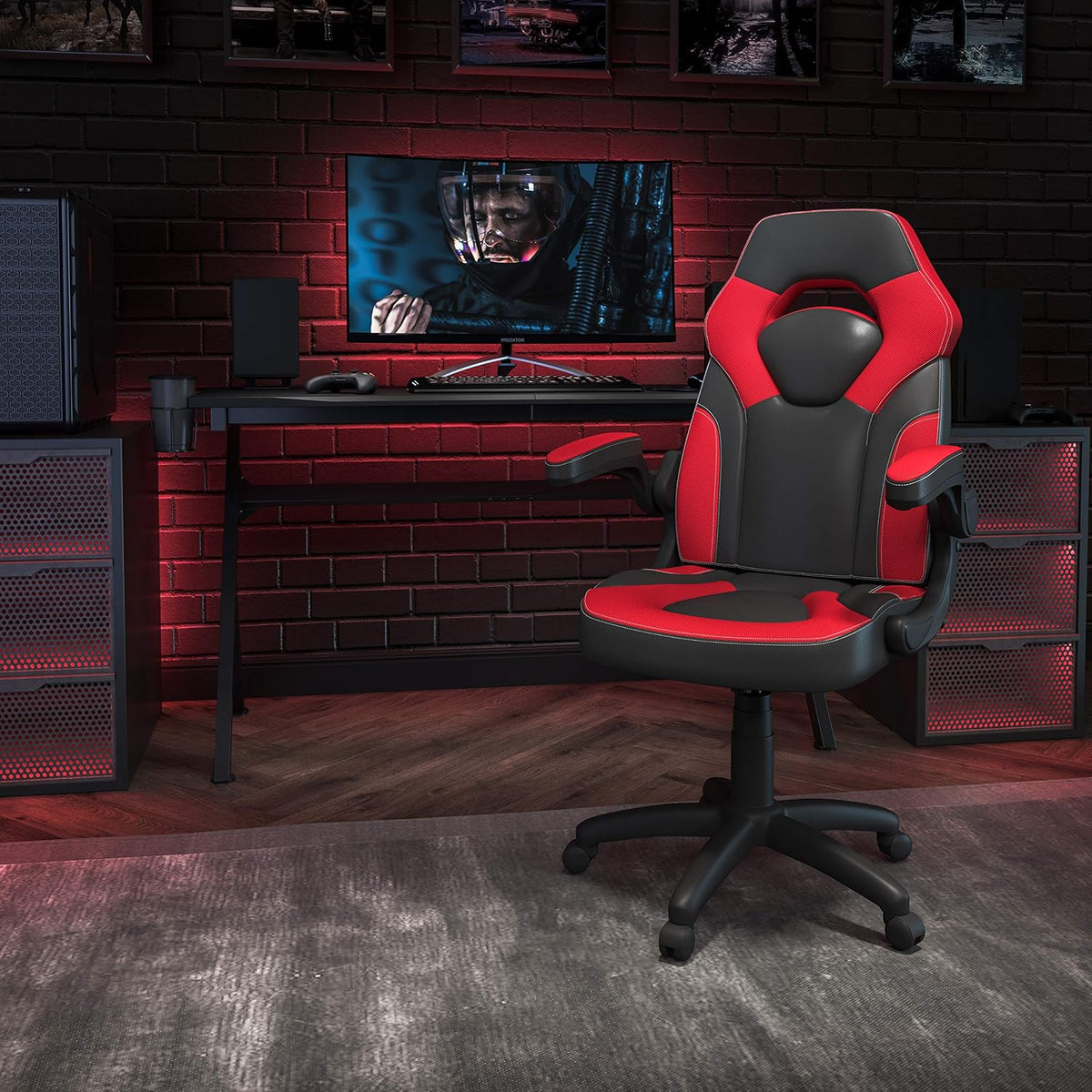 Red‑Black Gaming Chair with Flip‑Up Arms