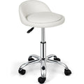 White Adjustable Rolling Swivel Salon Stool with Wheels