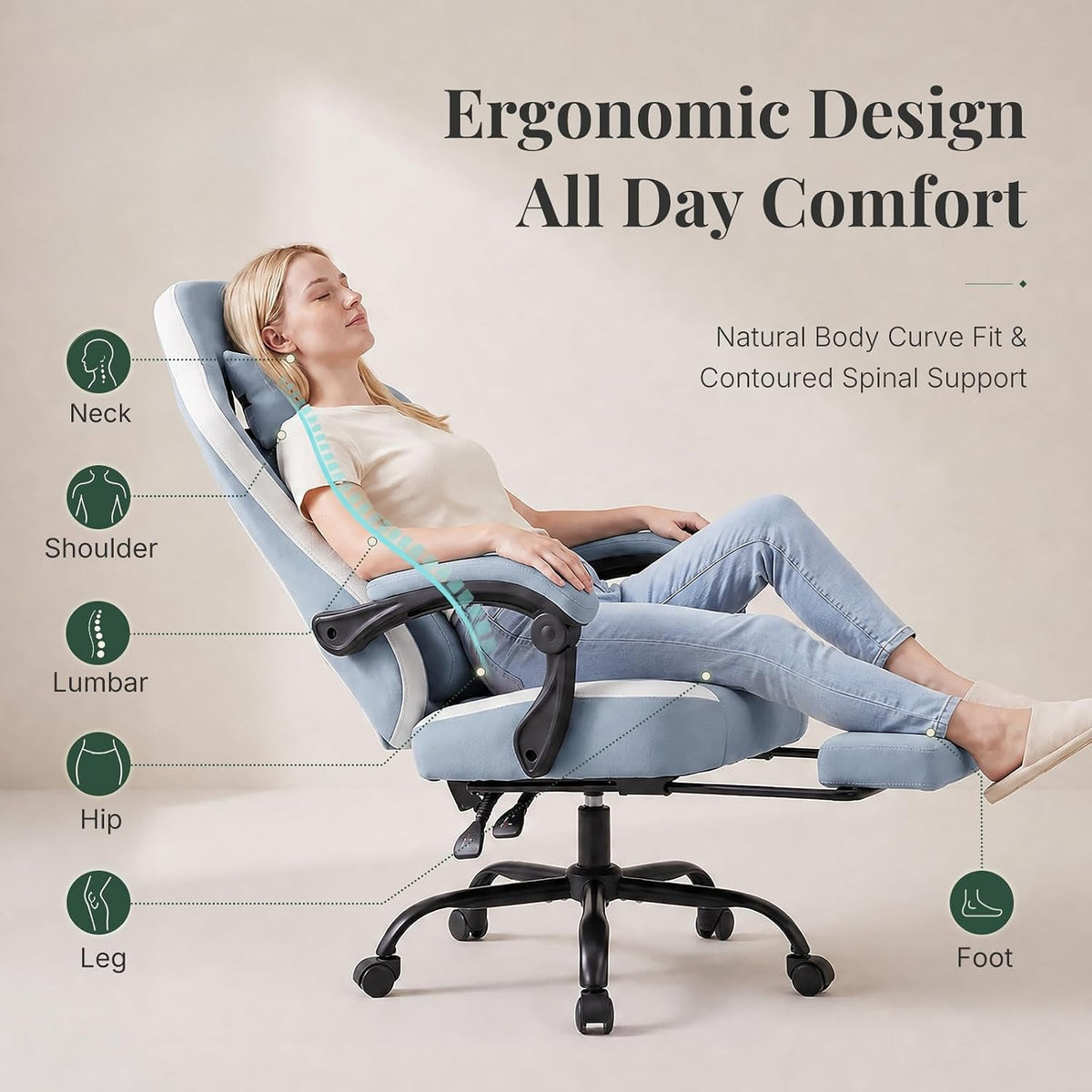 Blue High‑Back Gaming Chair with Footrest