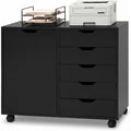 Black Mobile 5‑Drawer Lateral File Cabinet