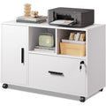 White Mobile 1‑Drawer Lateral File Cabinet with Lock