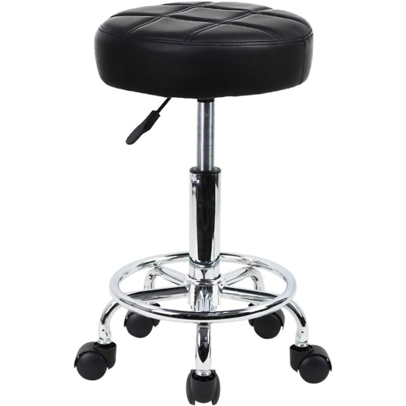 Black Adjustable Swivel Round PU Leather Rolling Stool