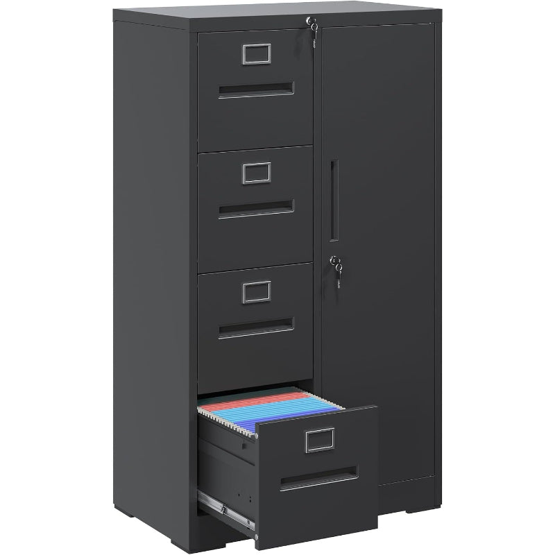 Black 4‑Drawer Lockable Vertical Metal File Cabinet